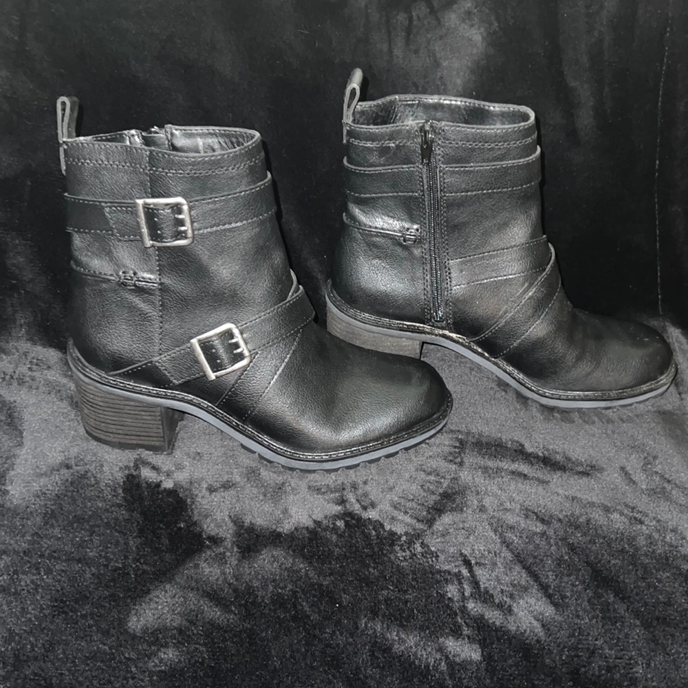 Black faux leather combat boots NWOT in great condition